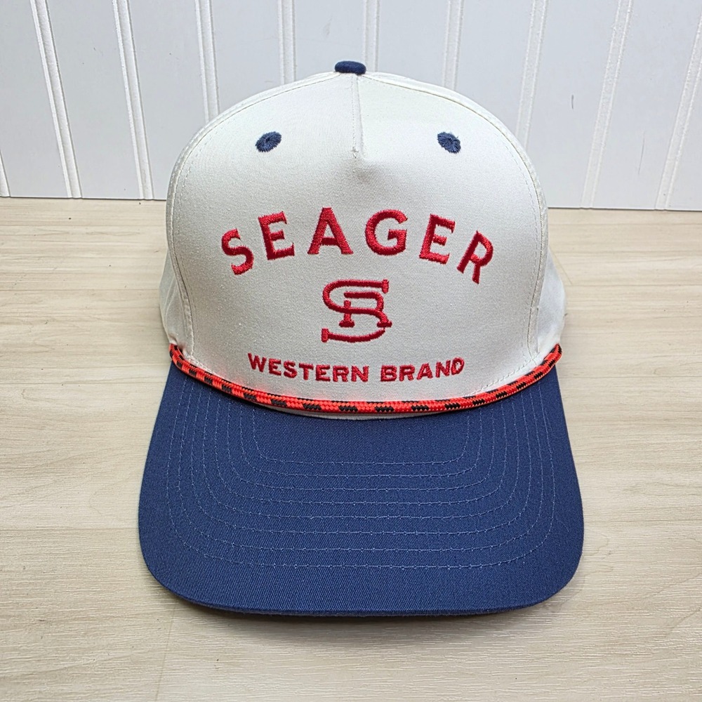 Seager Western Brand Mens Snapback Hat White Blue Rope Trucker Cap Embroidery